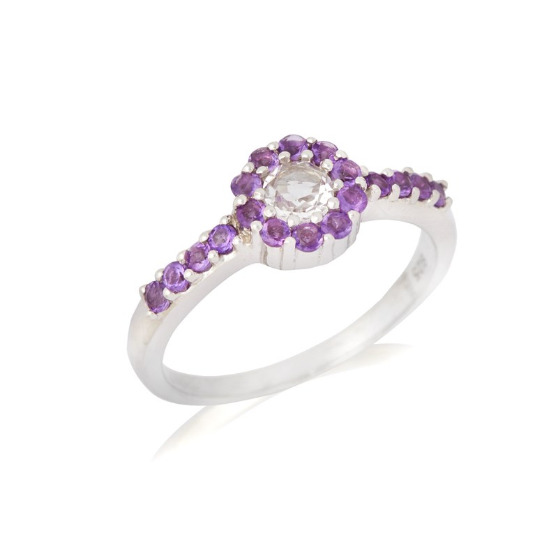 Bague crystal de roche, amethyste