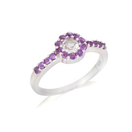 Bague crystal de roche, amethyste