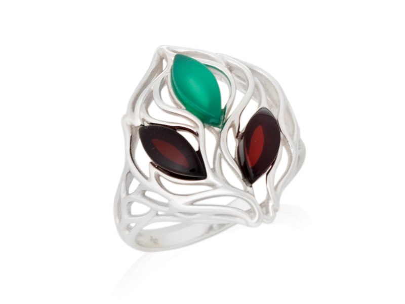 Bague agate naturelle verte, ambre