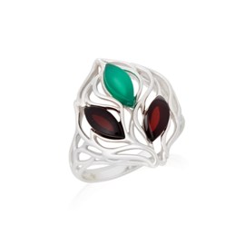Bague agate naturelle verte, ambre