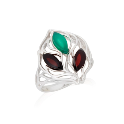 LaMaisonDelAmbre - Bague agate naturelle verte, ambre