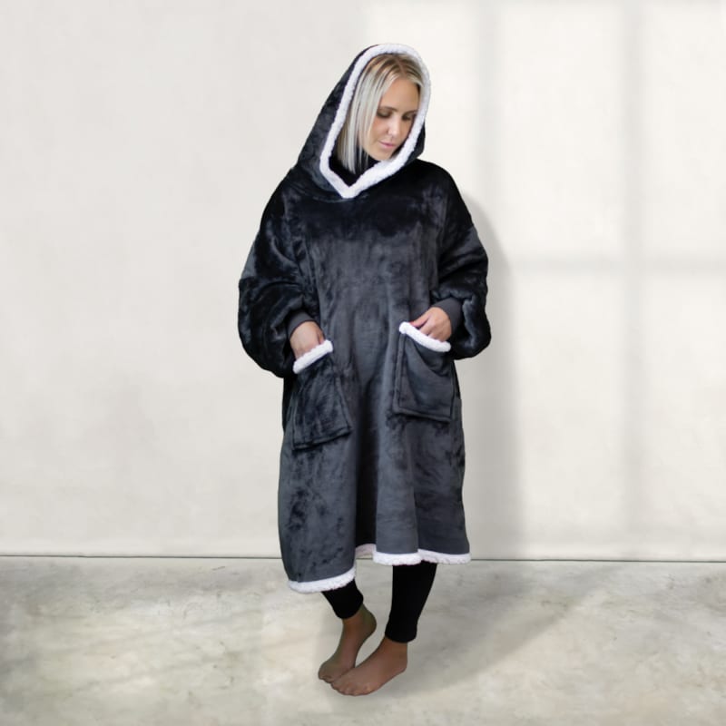 Couverture à Capuche Oversize Ultra Douce En Polaire Sherpa - Sweat Portable Confortable Pour Tous - Bleu Marin