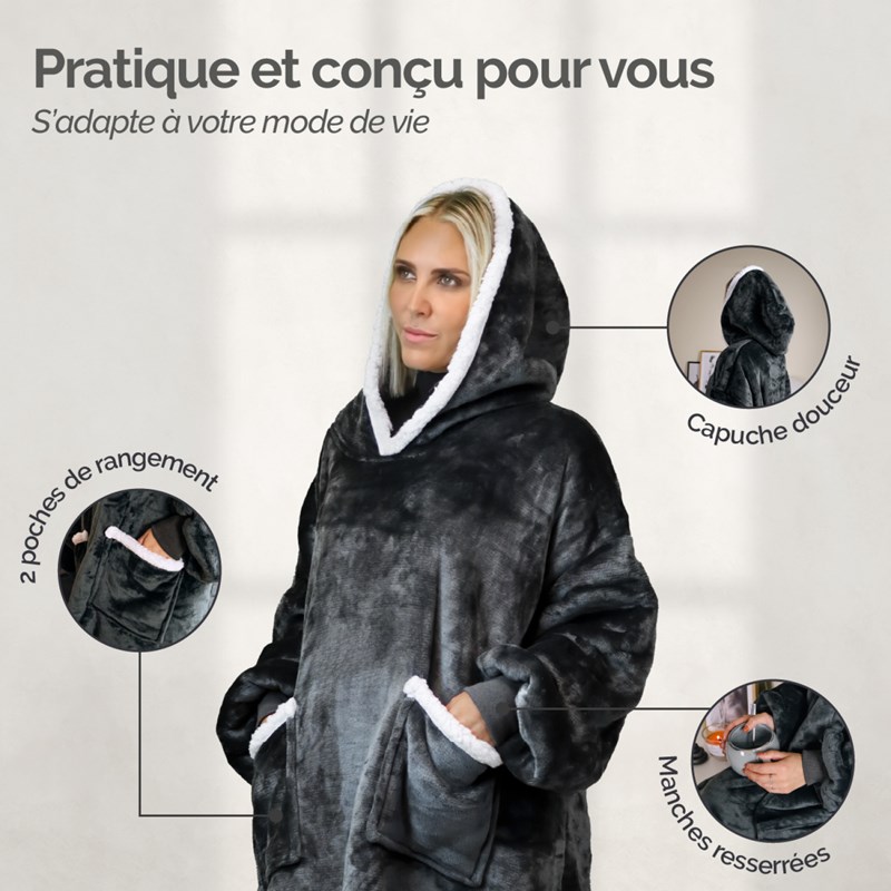Sweat capuche + poches - sherpa flanelle (Vivezen) - Image 2