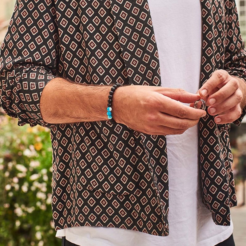 Bracelet homme noir et jade bleu