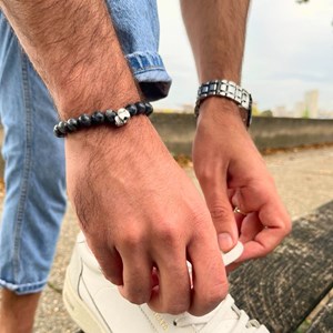 Bracelet en labradorite et tête de mort
