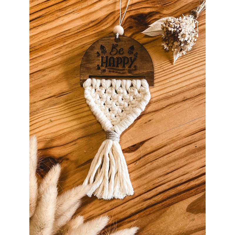 Grain de Fantaisies - Diffuseur macramé bois - be happy écru