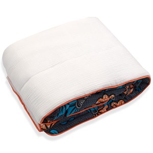 Couverture réversible wax fleurs bleu