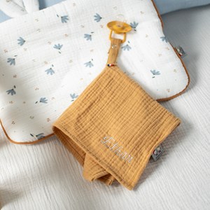 Doudou attache tétine gaze coton jeanne