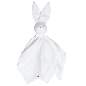 Doudou lapin gaze de coton jeanne blanc