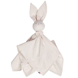 Doudou lapin  gaze jeanne beige 50 x 50
