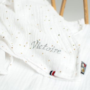 Doudou lapin  gaze jeanne blanc à pois