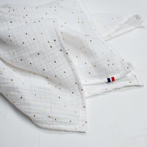 Doudou lapin  gaze jeanne blanc à pois