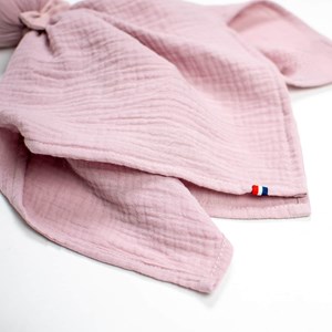 Doudou lapin  gaze jeanne rose 50 x 50