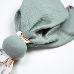 Doudou lapin  gaze coton vert 50 x 50 cm