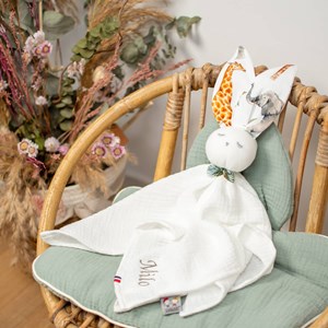 Doudou lapin  gaze coton blanc 50 x 50