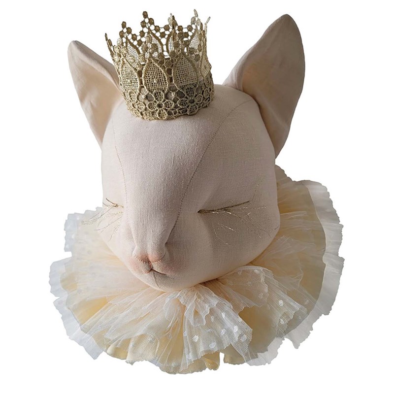 Sevira Kids - Trophée mural chat en lin déco bébé