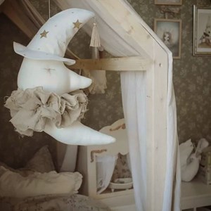 Trophée mural lune lin déco chambre