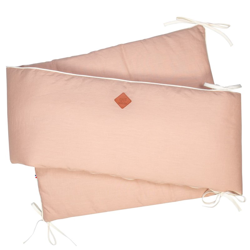 Tour de lit en lin déhoussable pêche