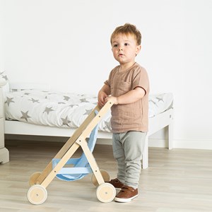 Poussette de poupée en bois
