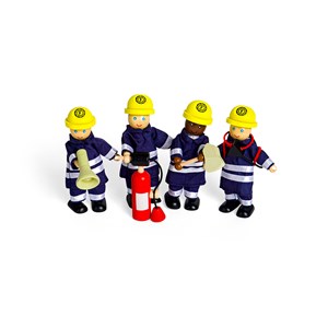4 figurines de pompier en bois