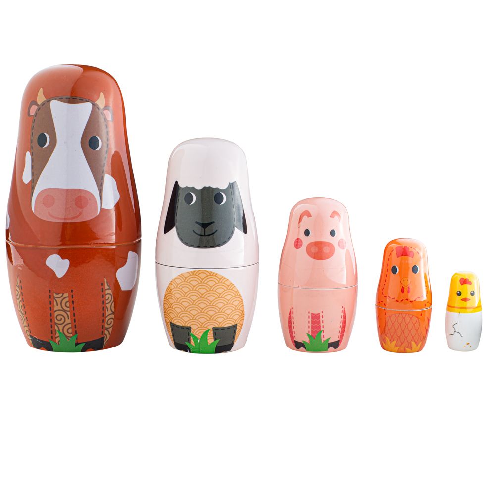Poupée Russe Enfant Poupées Gigognes Animales En Bois - Matriochka 5 Pièces Empilables Pour Enfants - Cadeau Ludique Jouet Empilable Enfant