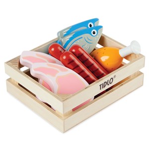 Ensemble de viande et de poisson en bois