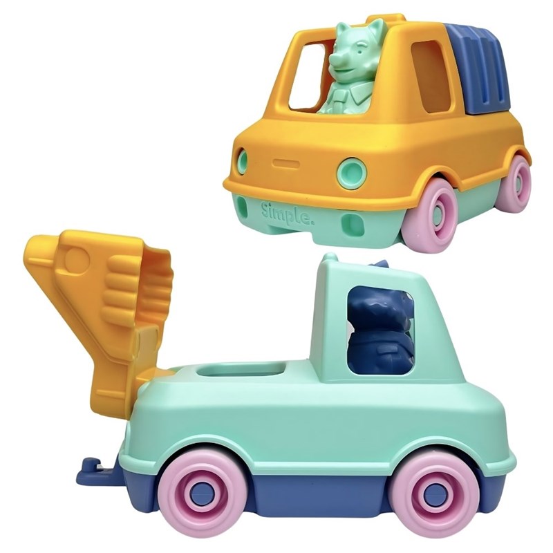 Le Jouet Simple - Coffret duo camions poubelle et pompier