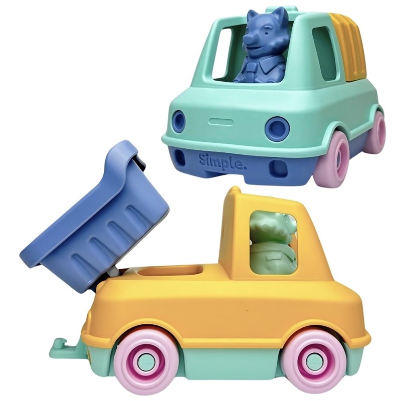 Le Jouet Simple - Coffret duo camions benne et poubelle