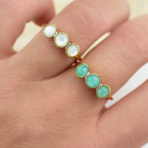 Bague plaqué or trois pierres amazonite