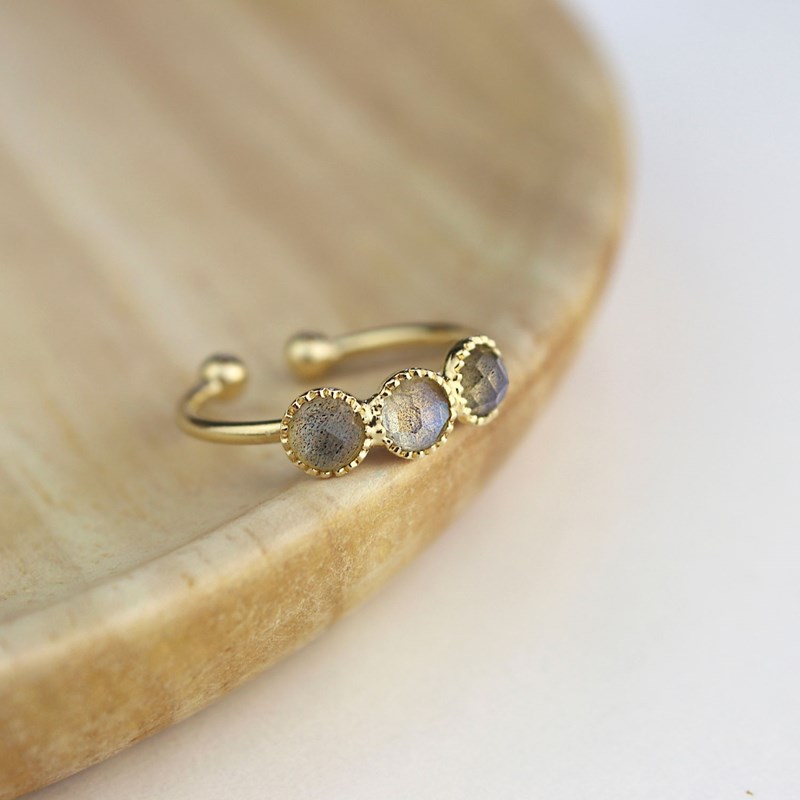 Bague labradorite 3 pierres plaqué or