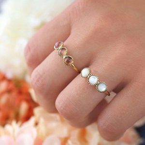 Bague quartz fraise ajustable 3 pierres