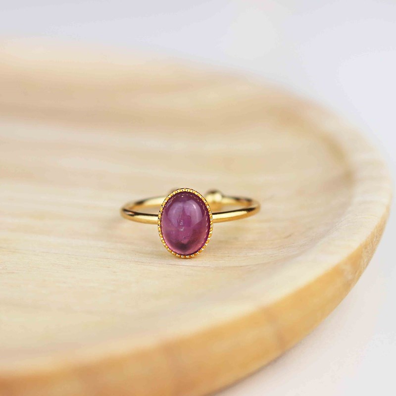 Bague améthyste ovale réglable plaqué or
