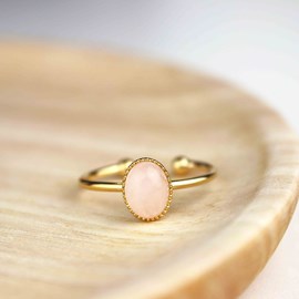 Bague quartz rose ovale plaqué or femme
