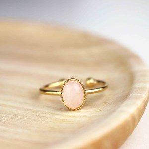Bague quartz rose ovale plaqué or femme