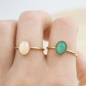 Bague quartz rose ovale plaqué or femme