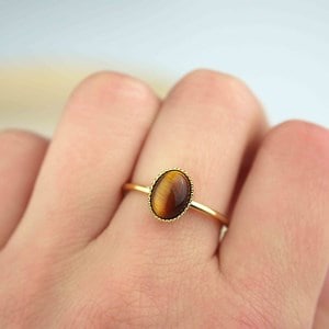 Bague fine œil de tigre ovale femme