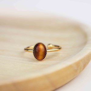 Bague fine œil de tigre ovale femme