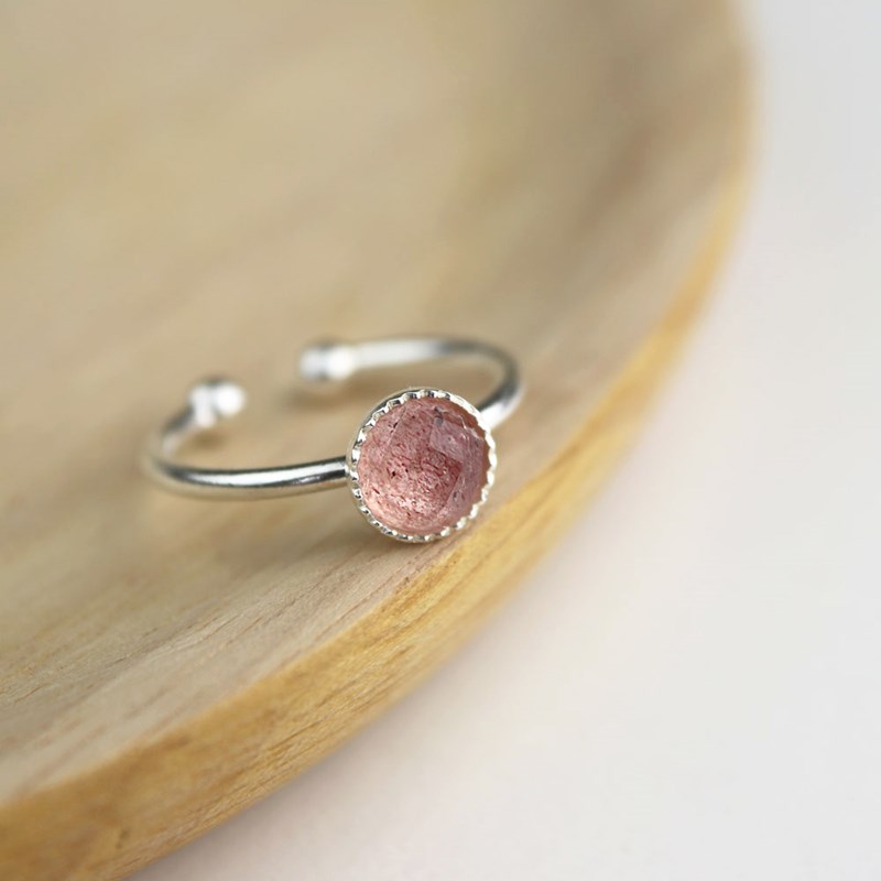 Bague argent quartz fraise pierre ronde