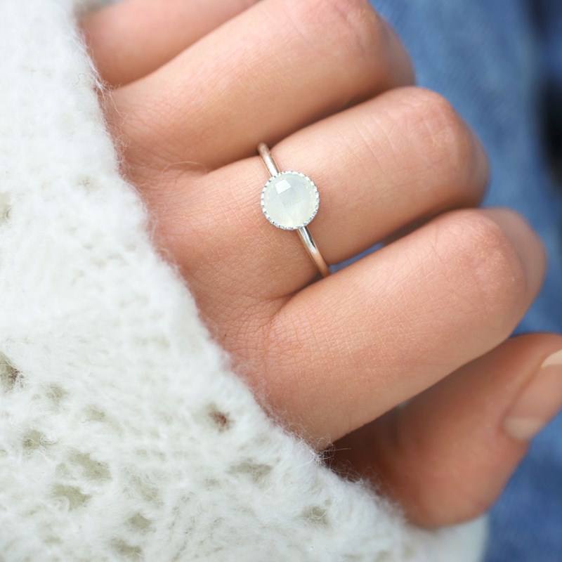 Bague Argent Massif Pierre De Lune - Taille 59, Vintage