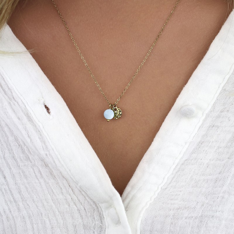 Minalis Bijoux - Collier pierre et pampille aigue marine