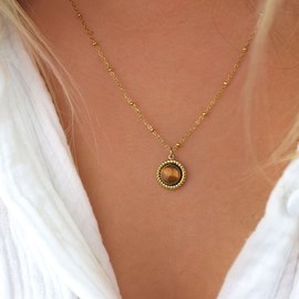 Collier pendentif torsadé oeil de tigre