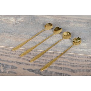 Cuillères dorées longue fleur - lot de 4