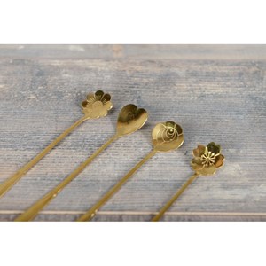 Cuillères dorées longue fleur - lot de 4