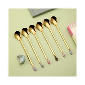 Cuilleres dorees bout coquillages multi
