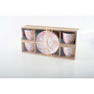 Tasses et sous-tasses corail - lot de 4