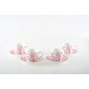 Tasses et sous-tasses corail - lot de 4