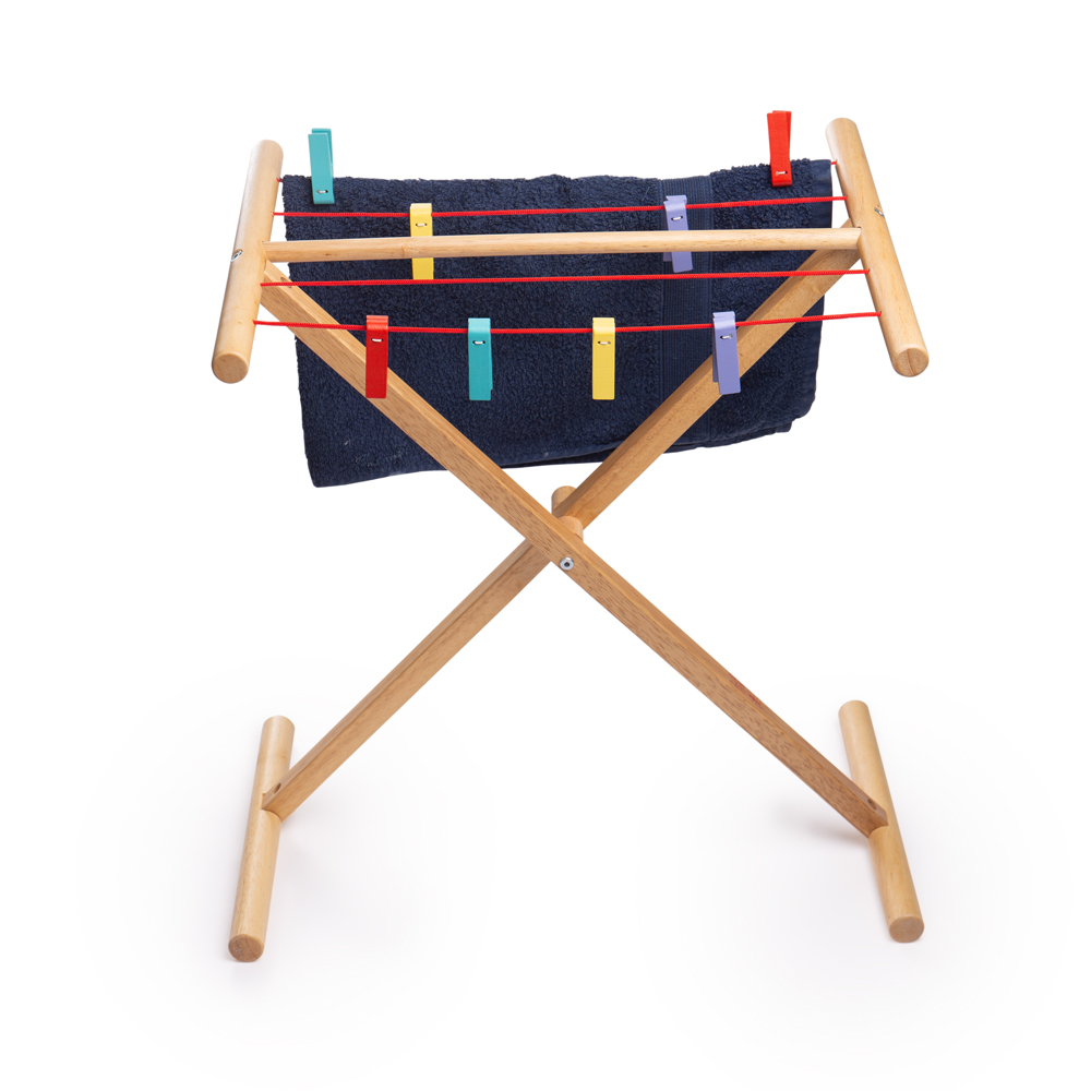 Dida – Étendoir à Linge De Jouet En Bois – Jeu D’imitation – Pliable – 45 X 28 X 49 Cm – Dès 3 Ans