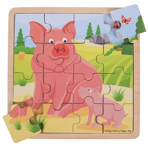 Puzzle cochon et porcelet en bois