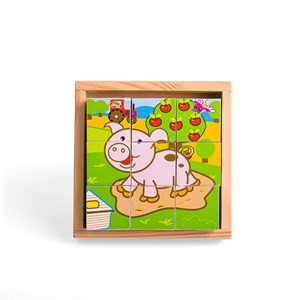Puzzle cube animal en bois