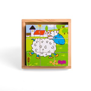 Puzzle cube animal en bois